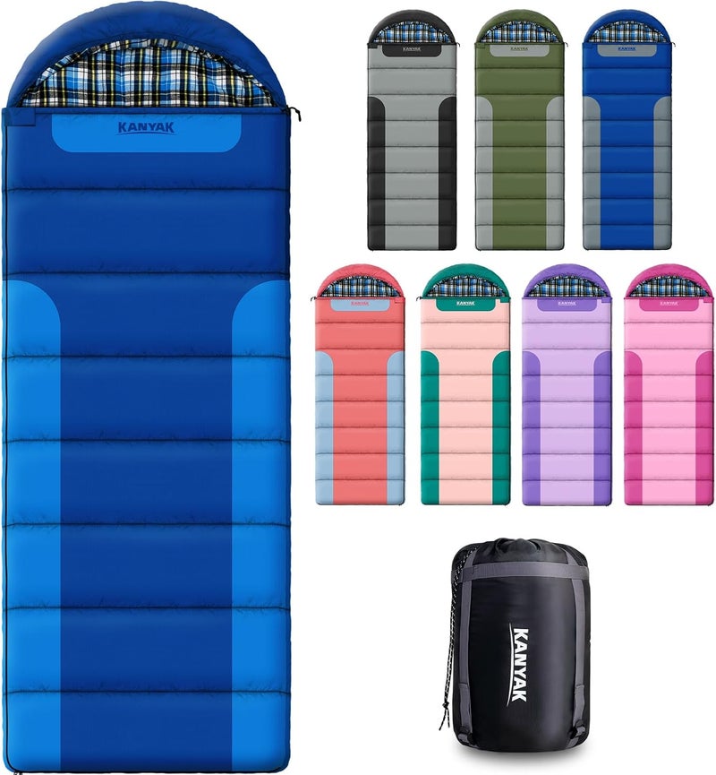 Kanyak Cotton Flannel Lined Sleeping Bag for Adults Teens Kids, Cold Weather &Warm, 3 Seasons, Lightweight Compact Camping Essentials Equipment, Hiking, Outdoor, Travel - Image 1